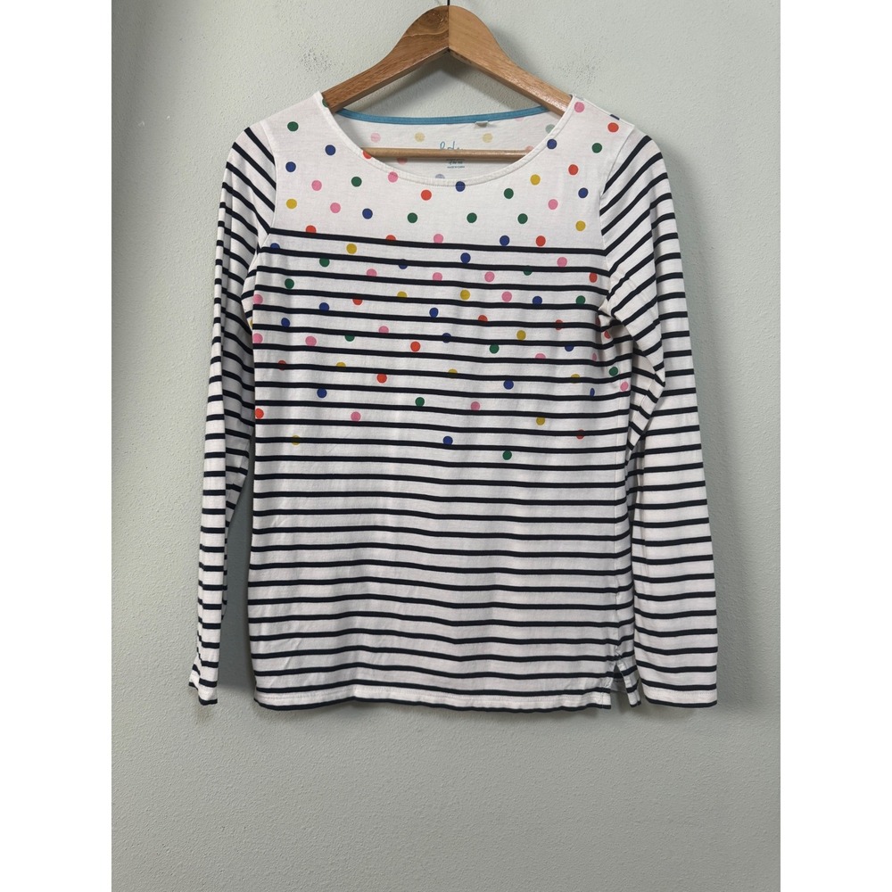 Boden Breton Stripe Polka Dot Cotton Long Sleeve Tee Colorful Preppy Size 8 / M - Picture 2 of 10